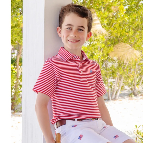 TBBC Prim & Proper Polo Richmond Red Stripe with Barbados Blue Stork Size 12 - Picture 6 of 6